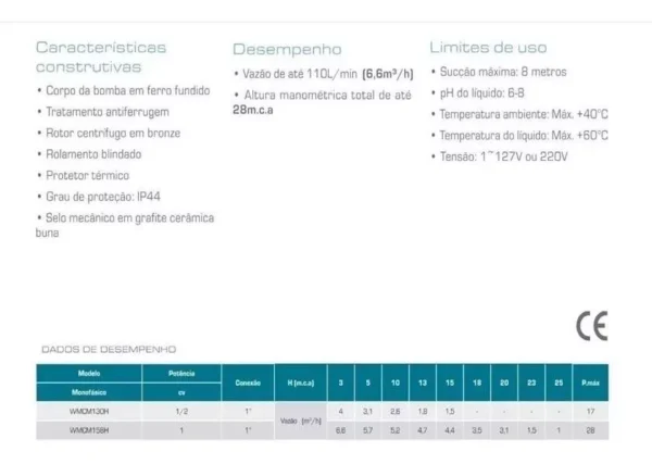 Bomba Dágua Centrífuga Claw 1cv Wmcm158h Joga Até 28 Metros - Image 5